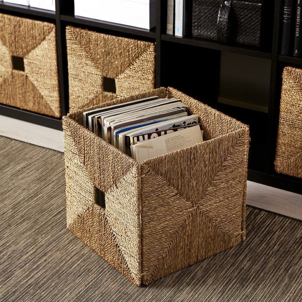 Basket Storage Box Organizer For Home Office Seagrass12 ½x13x12 ½ "